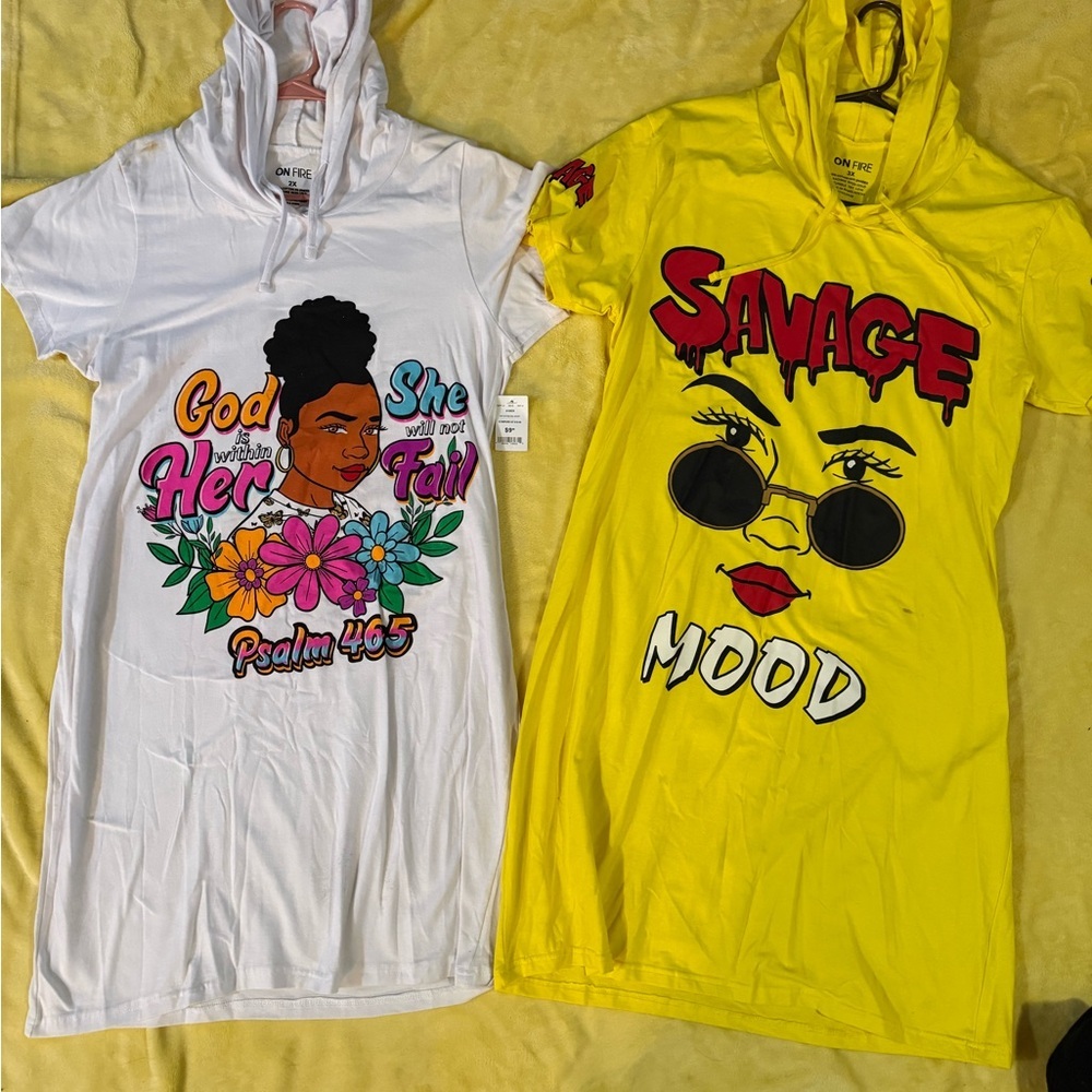 On Fire Hooded T-shirt Dresses